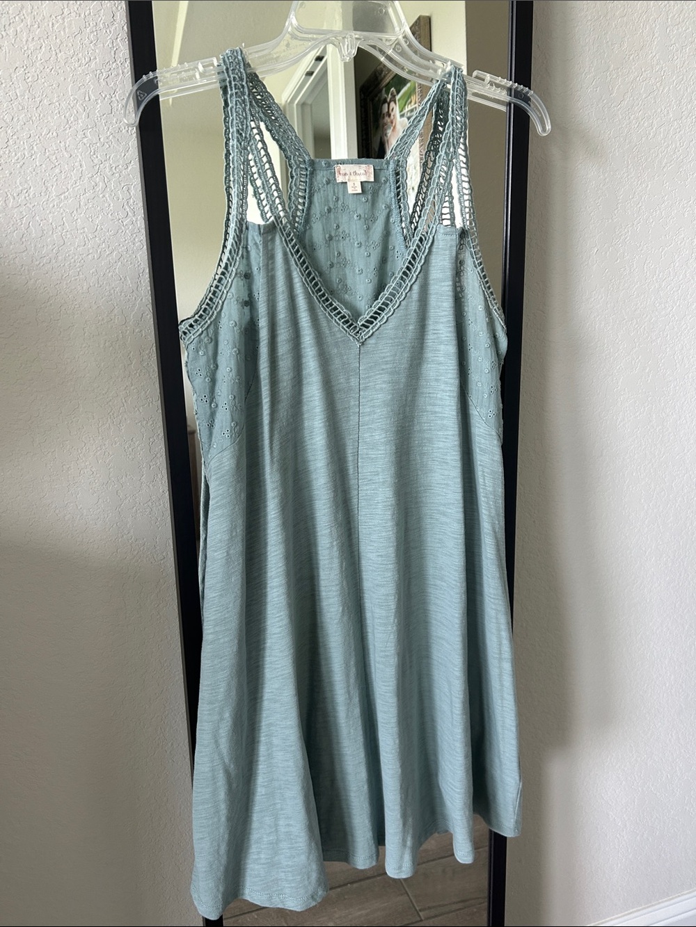 Hem & Thread Dusty Blue Crochet-Trim V-Neck Dress
